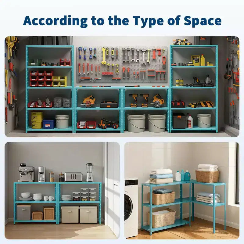 5-Tier Adjustable Storage Shelf, Metal Bookshelf with 500lb Capacity for Home, Garage, or Pantry, 35W x 68H x 12D - Green
