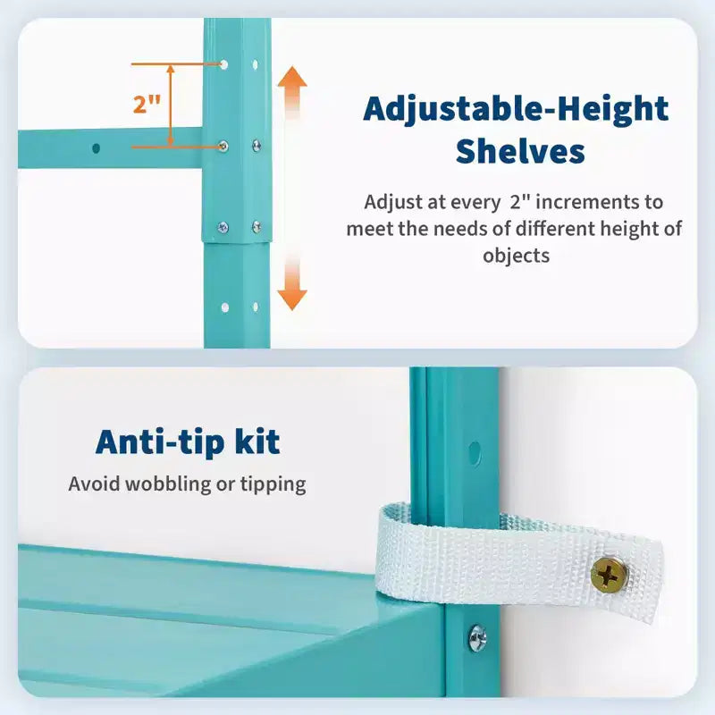5-Tier Adjustable Storage Shelf, Metal Bookshelf with 500lb Capacity for Home, Garage, or Pantry, 35W x 68H x 12D - Green