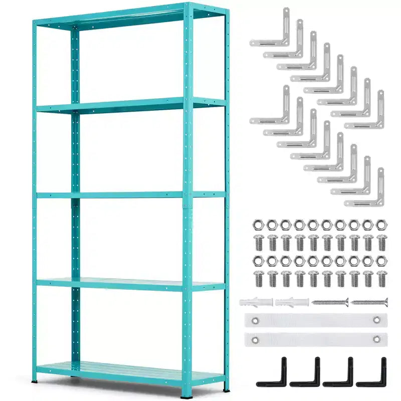 5-Tier Adjustable Storage Shelf, Metal Bookshelf with 500lb Capacity for Home, Garage, or Pantry, 35W x 68H x 12D - Green