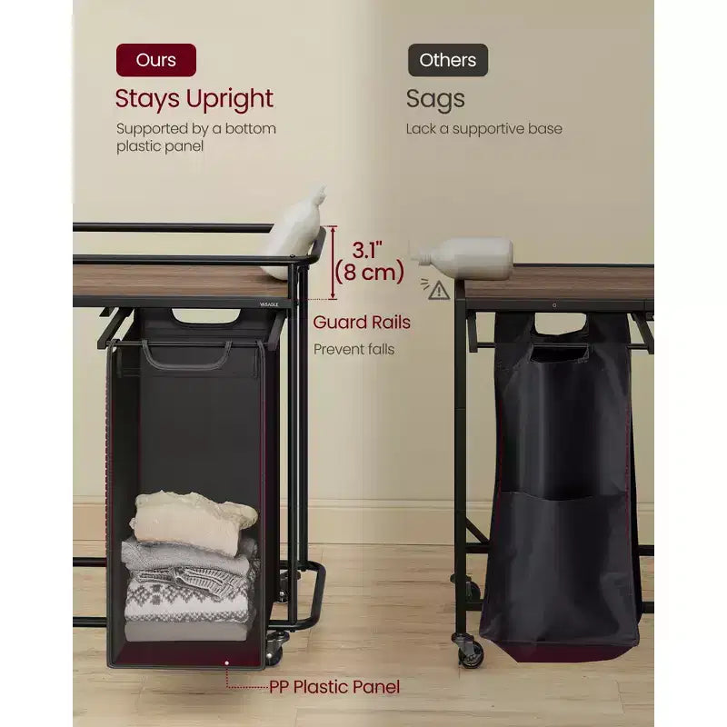 Laundry Sorter with Wheels, 39.6 Gal Rolling Cart with 3 Removable Liners & 6 Labels, Top Shelf for Detergent, Portable Hamper, Ink Black