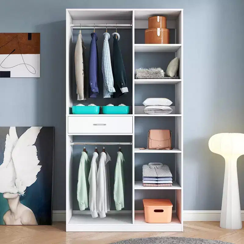 CLIHOME Freestanding Closet System, Standalone Wardrobe with 6 Open Shelves, Wood Walk-in Closet, White