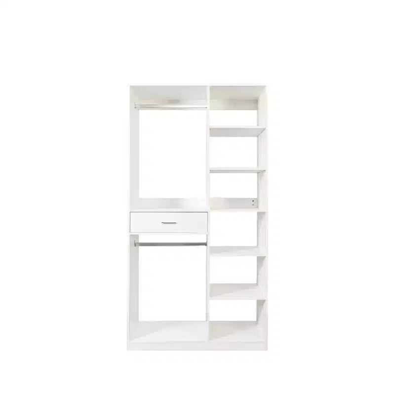 CLIHOME Freestanding Closet System, Standalone Wardrobe with 6 Open Shelves, Wood Walk-in Closet, White