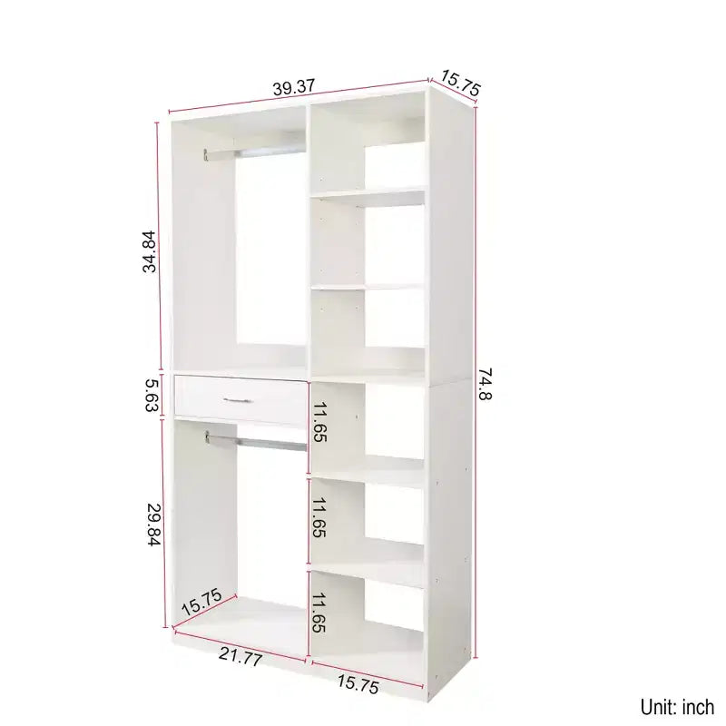CLIHOME Freestanding Closet System, Standalone Wardrobe with 6 Open Shelves, Wood Walk-in Closet, White