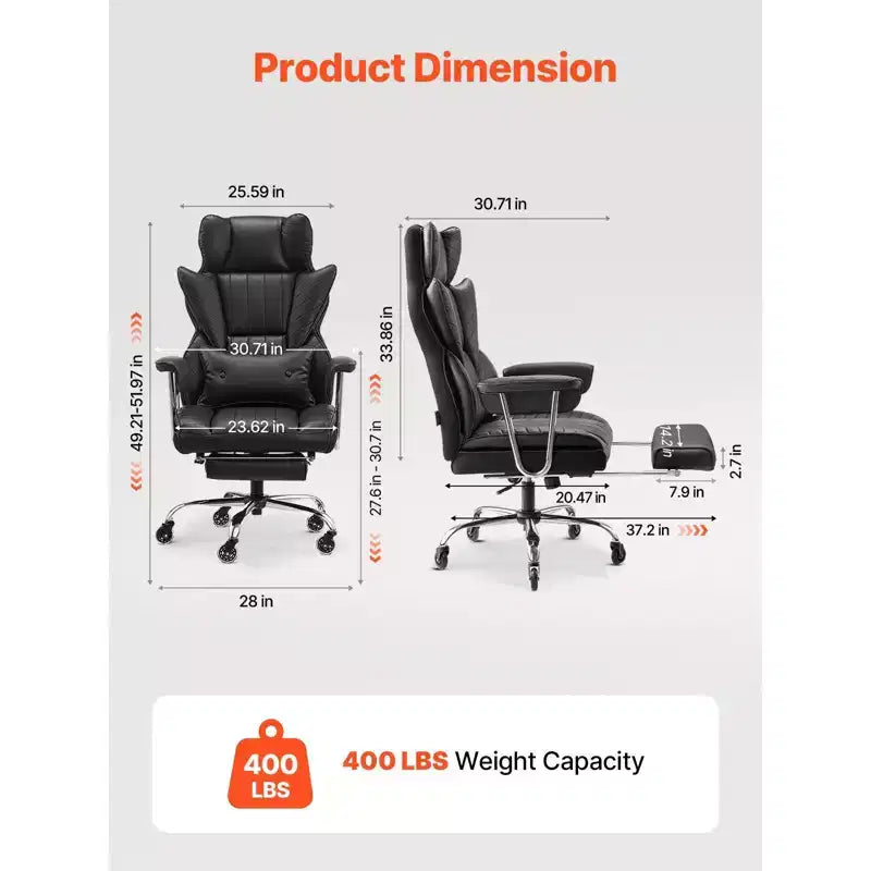Heavy Duty Executive Office Chair 400 lb Capacity with Footrest and Lumbar Support