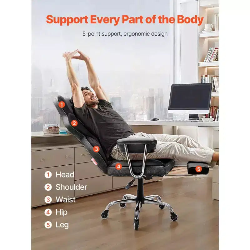 Heavy Duty Executive Office Chair 400 lb Capacity with Footrest and Lumbar Support