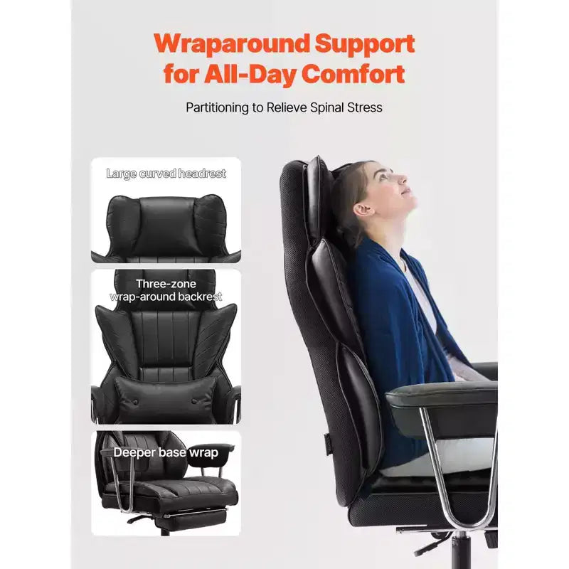 Heavy Duty Executive Office Chair 400 lb Capacity with Footrest and Lumbar Support