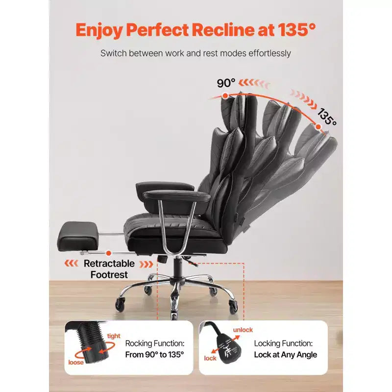 Heavy Duty Executive Office Chair 400 lb Capacity with Footrest and Lumbar Support