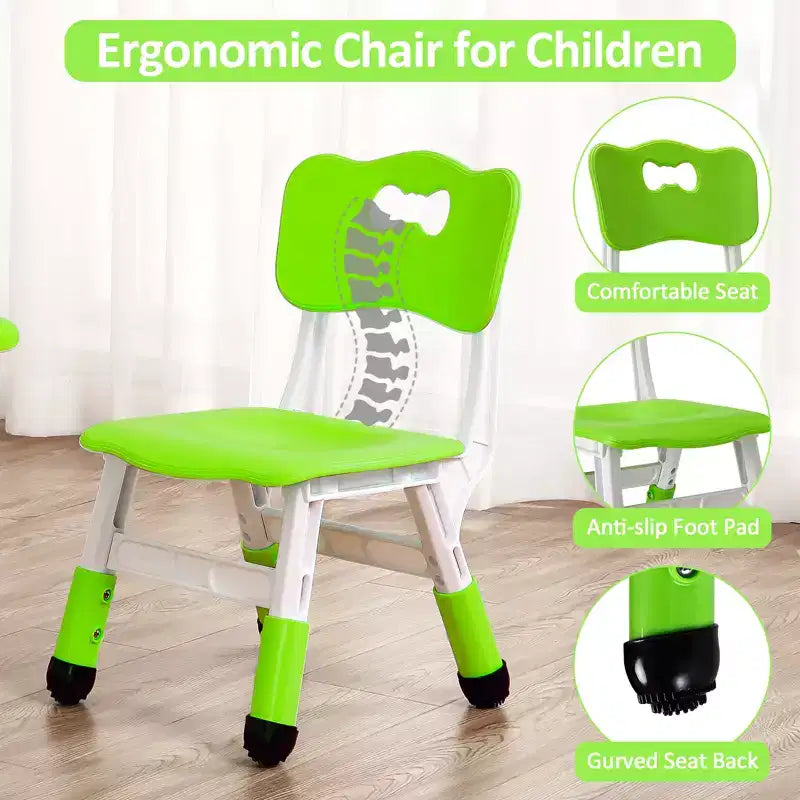 Kids Table and Chairs Set, Adjustable Height Toddler Table & 4 Chairs w/Storage Organizer, Graffiti Top & Non-Slip Legs for Ages 2-10