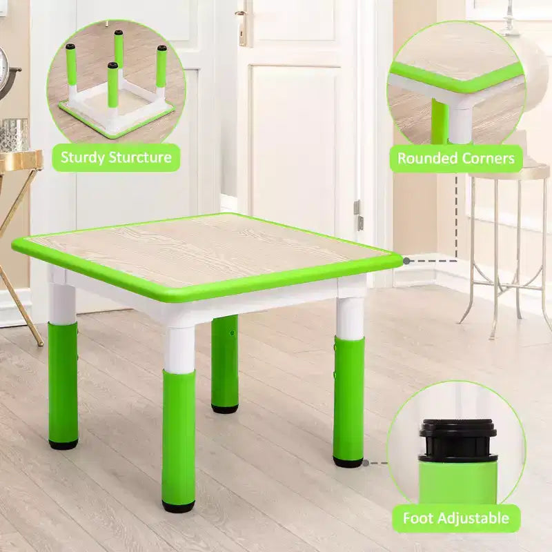 Kids Table and Chairs Set, Adjustable Height Toddler Table & 4 Chairs w/Storage Organizer, Graffiti Top & Non-Slip Legs for Ages 2-10