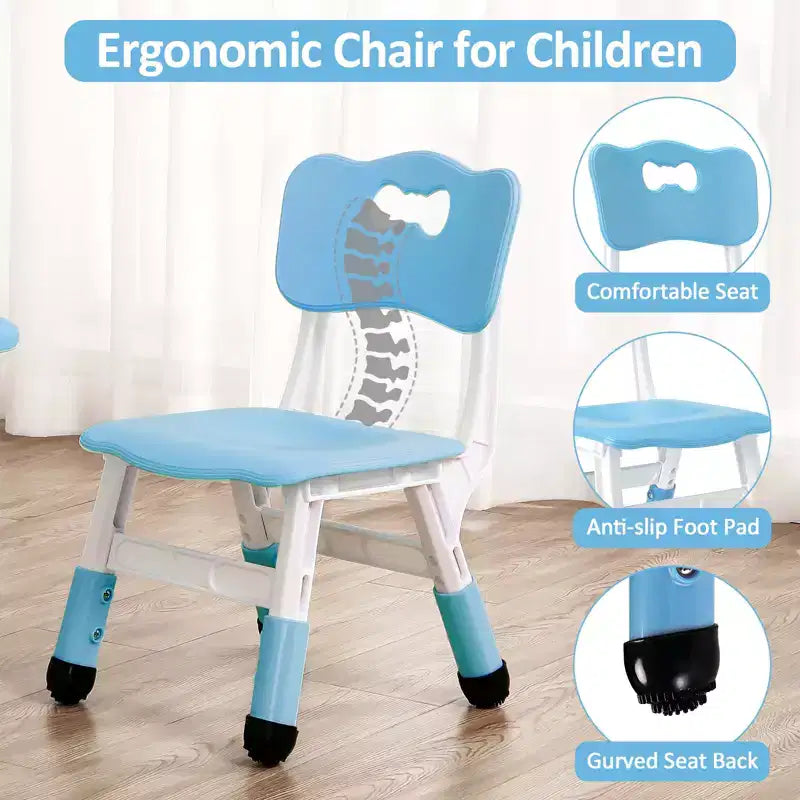 Kids Table and Chairs Set, Adjustable Height Toddler Table & 4 Chairs w/Storage Organizer, Graffiti Top & Non-Slip Legs for Ages 2-10