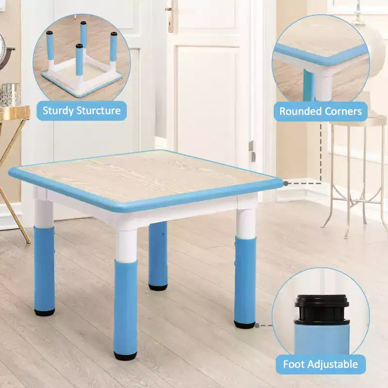 Kids Table and Chairs Set, Adjustable Height Toddler Table & 4 Chairs w/Storage Organizer, Graffiti Top & Non-Slip Legs for Ages 2-10