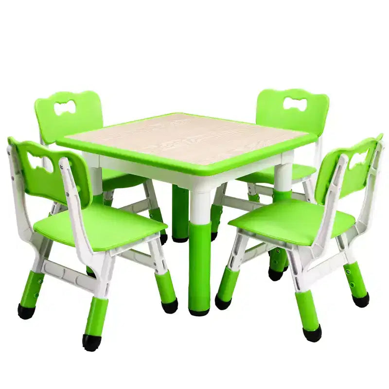 Kids Table and Chairs Set, Adjustable Height Toddler Table & 4 Chairs w/Storage Organizer, Graffiti Top & Non-Slip Legs for Ages 2-10