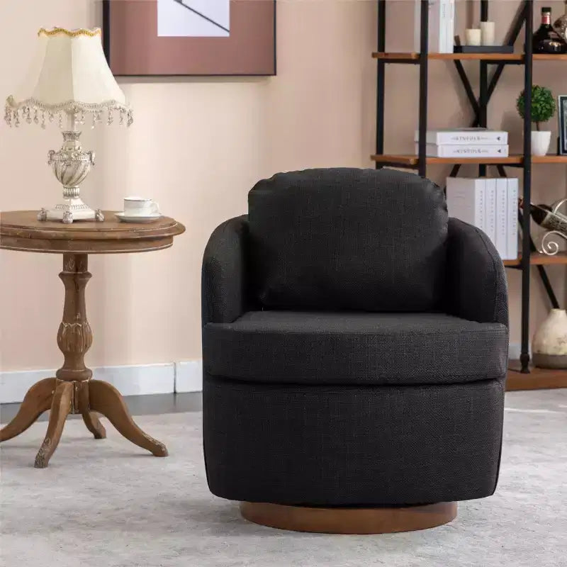 Sofa Chair, Swivel Accent Chair With Cushion, Solid Wood Round Bottom Legs, 360-Degree Armchair Swivel Chairs black