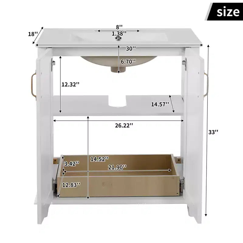 30 Bathroom Vanity with Sink, Bathroom Storage Cabinet with Drawers, Single Sink Bathroom Vanity