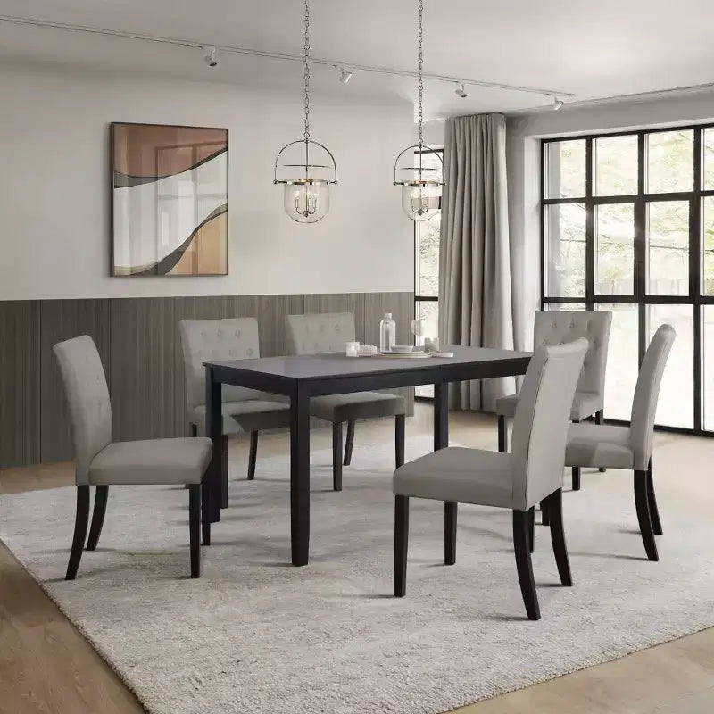 ChaletPosh 7 Pieces Dining Set with Linen Cover Dining Chair