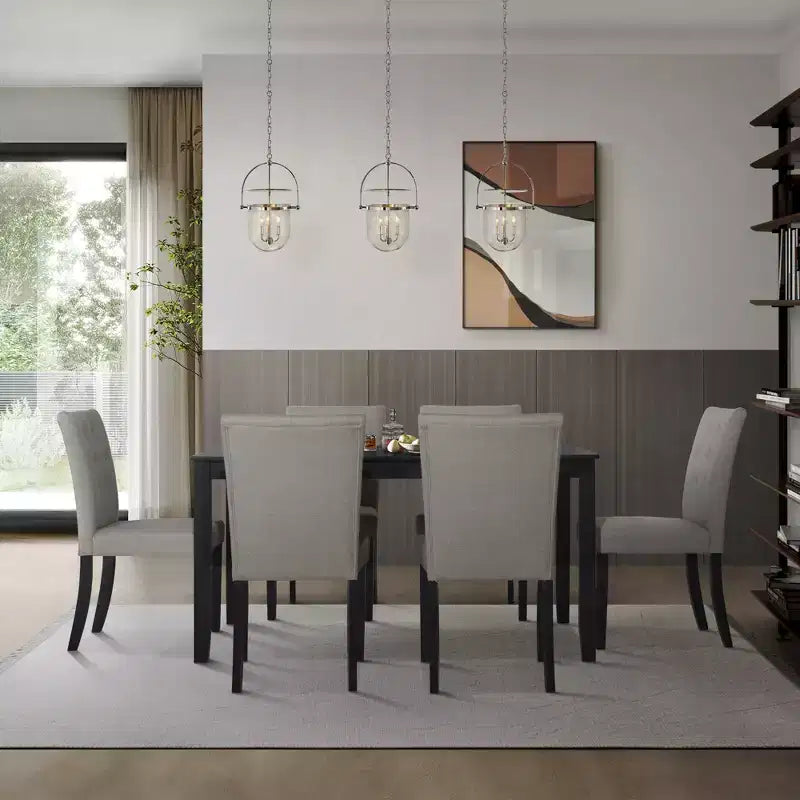 ChaletPosh 7 Pieces Dining Set with Linen Cover Dining Chair