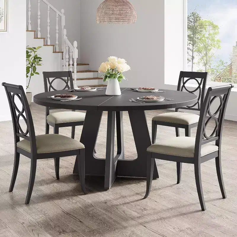 COZONY 47 Round Farmhouse Dining Table for 4C6, Large Rustic Gray Wooden Table for Dining Room or Living Room, Table Only