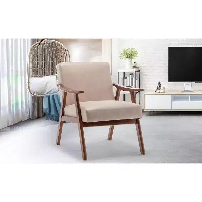 Furniliving Mid-Century Modern Accent Chair with Solid Wood Frame, Wingback Chair for Bedroom, Reading Room, Living Room