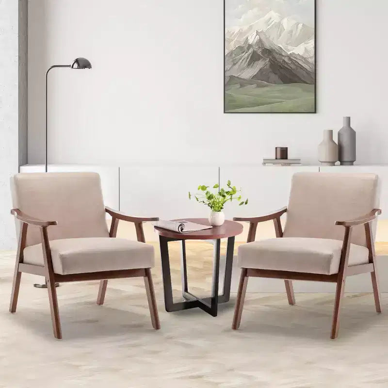 Furniliving Mid-Century Modern Accent Chair with Solid Wood Frame, Wingback Chair for Bedroom, Reading Room, Living Room