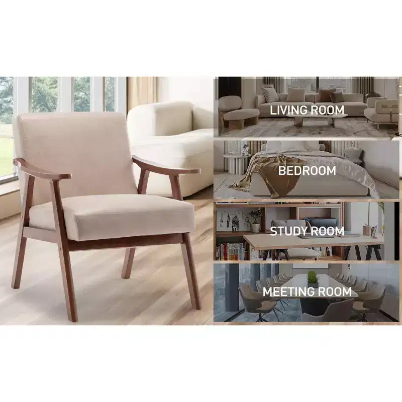 Furniliving Mid-Century Modern Accent Chair with Solid Wood Frame, Wingback Chair for Bedroom, Reading Room, Living Room