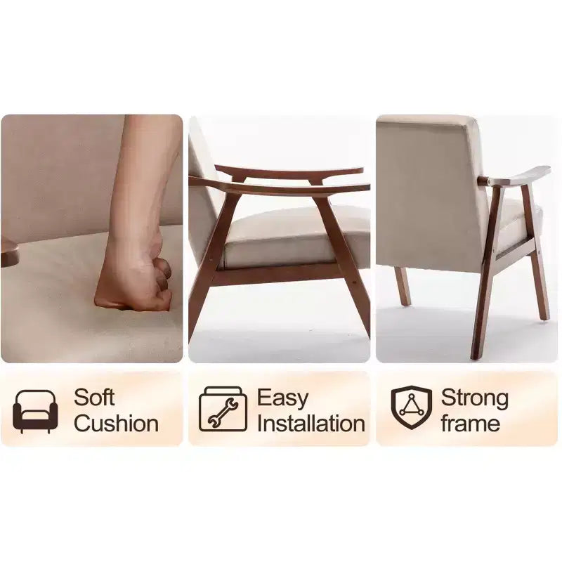 Furniliving Mid-Century Modern Accent Chair with Solid Wood Frame, Wingback Chair for Bedroom, Reading Room, Living Room
