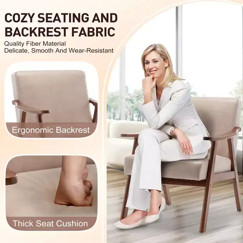 Furniliving Mid-Century Modern Accent Chair with Solid Wood Frame, Wingback Chair for Bedroom, Reading Room, Living Room
