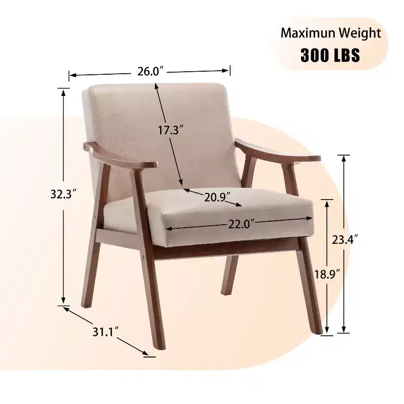 Furniliving Mid-Century Modern Accent Chair with Solid Wood Frame, Wingback Chair for Bedroom, Reading Room, Living Room