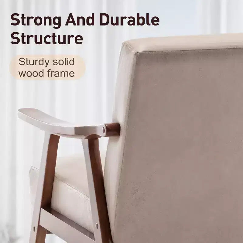 Furniliving Mid-Century Modern Accent Chair with Solid Wood Frame, Wingback Chair for Bedroom, Reading Room, Living Room