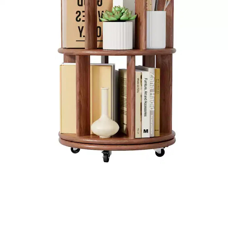 Corner Bookshelf Wood Book Shelf on Wheels, 360 Rotating Bookshelf, Narrow Bookcase