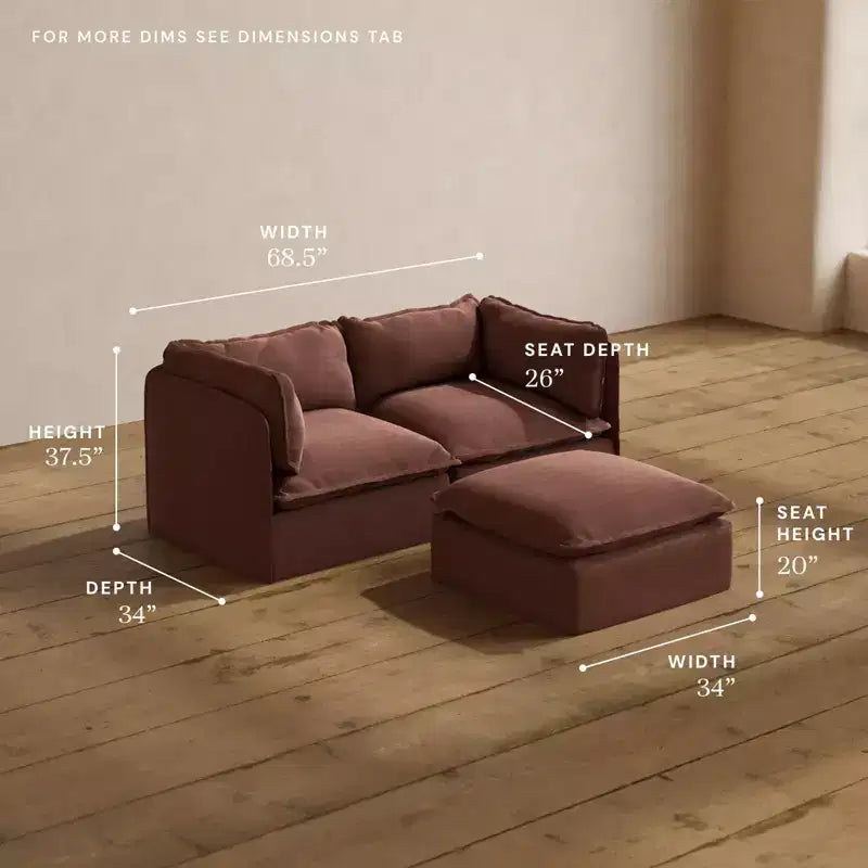 Anabei Modular Washable 2-Seater Sofa + Ottoman | Deluxe+ Seat & Cloud Pillow