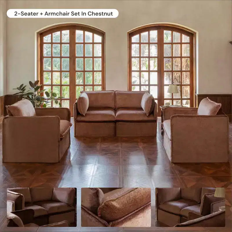 Anabei Modular Washable 2-Seater Sofa + Ottoman | Deluxe+ Seat & Cloud Pillow