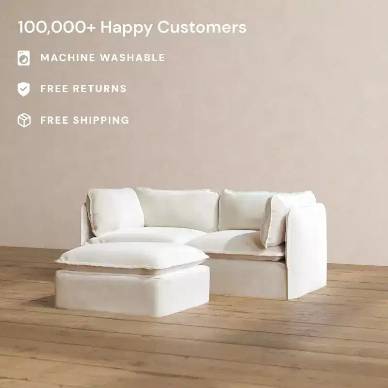 Anabei Modular Washable 2-Seater Sofa + Ottoman | Deluxe+ Seat & Cloud Pillow