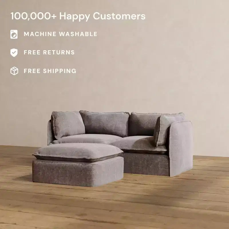 Anabei Modular Washable 2-Seater Sofa + Ottoman | Deluxe+ Seat & Cloud Pillow