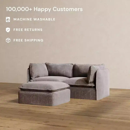Anabei Modular Washable 2-Seater Sofa + Ottoman | Deluxe+ Seat & Cloud Pillow