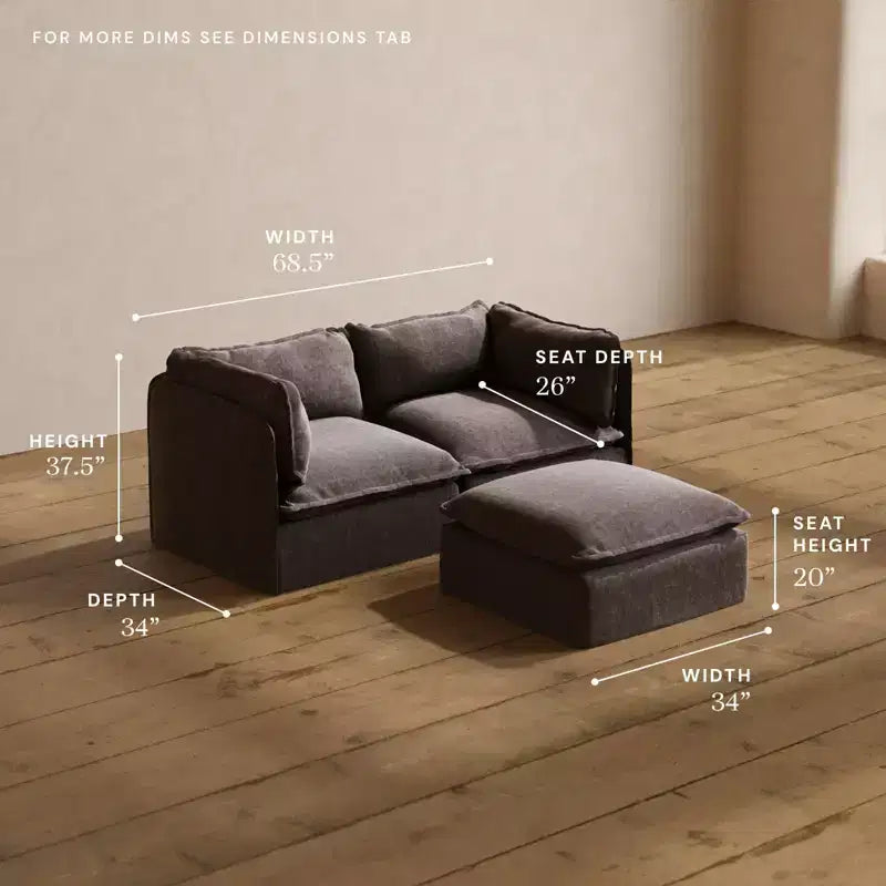 Anabei Modular Washable 2-Seater Sofa + Ottoman | Deluxe+ Seat & Cloud Pillow