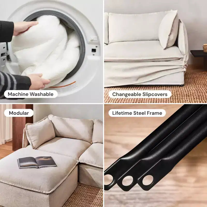 Anabei Modular Washable 2-Seater Sofa + Ottoman | Deluxe+ Seat & Cloud Pillow