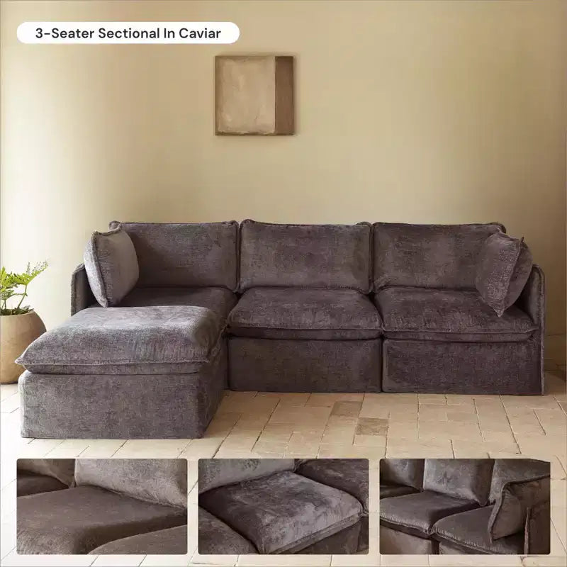Anabei Modular Washable 2-Seater Sofa + Ottoman | Deluxe+ Seat & Cloud Pillow
