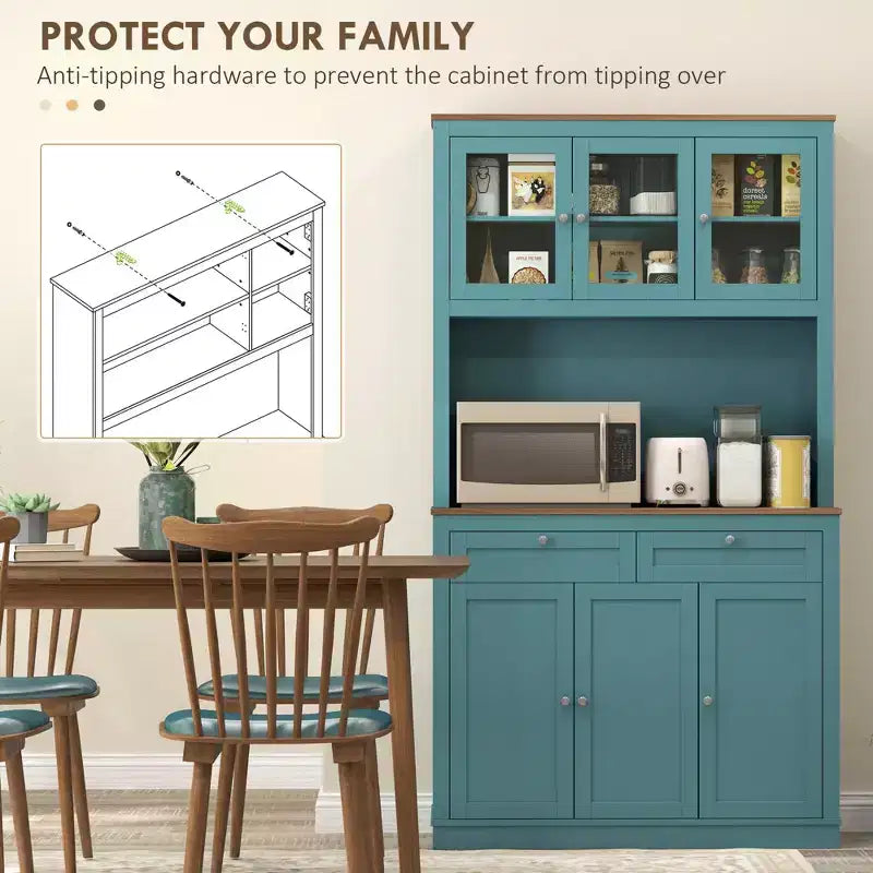 Okak Farmhouse Storage Kitchen Pantry Cabinet with 6 Doors & Microwave Stand,Accent Hutch Cabinet Bookcase for Living Room,Kitchen