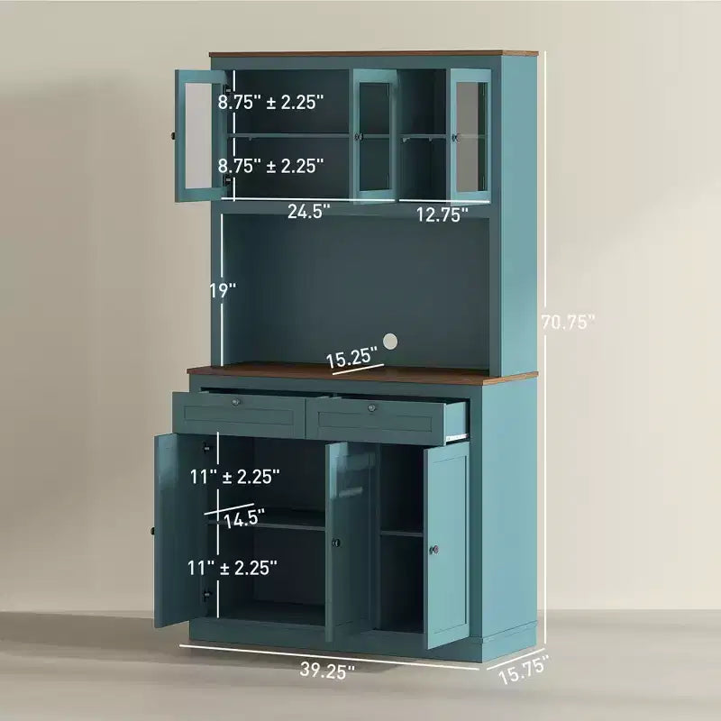 Okak Farmhouse Storage Kitchen Pantry Cabinet with 6 Doors & Microwave Stand,Accent Hutch Cabinet Bookcase for Living Room,Kitchen