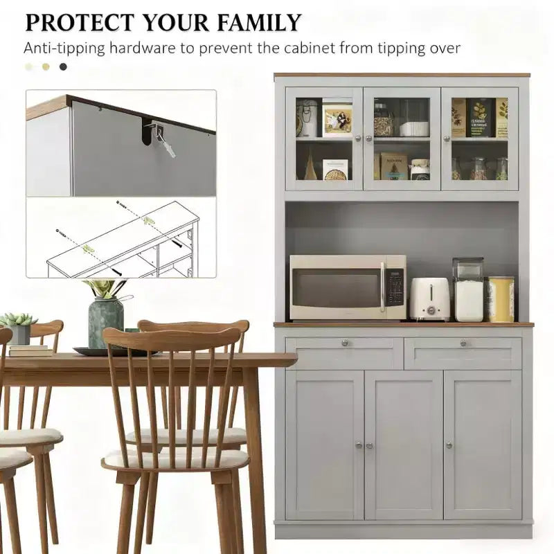 Okak Farmhouse Storage Kitchen Pantry Cabinet with 6 Doors & Microwave Stand,Accent Hutch Cabinet Bookcase for Living Room,Kitchen
