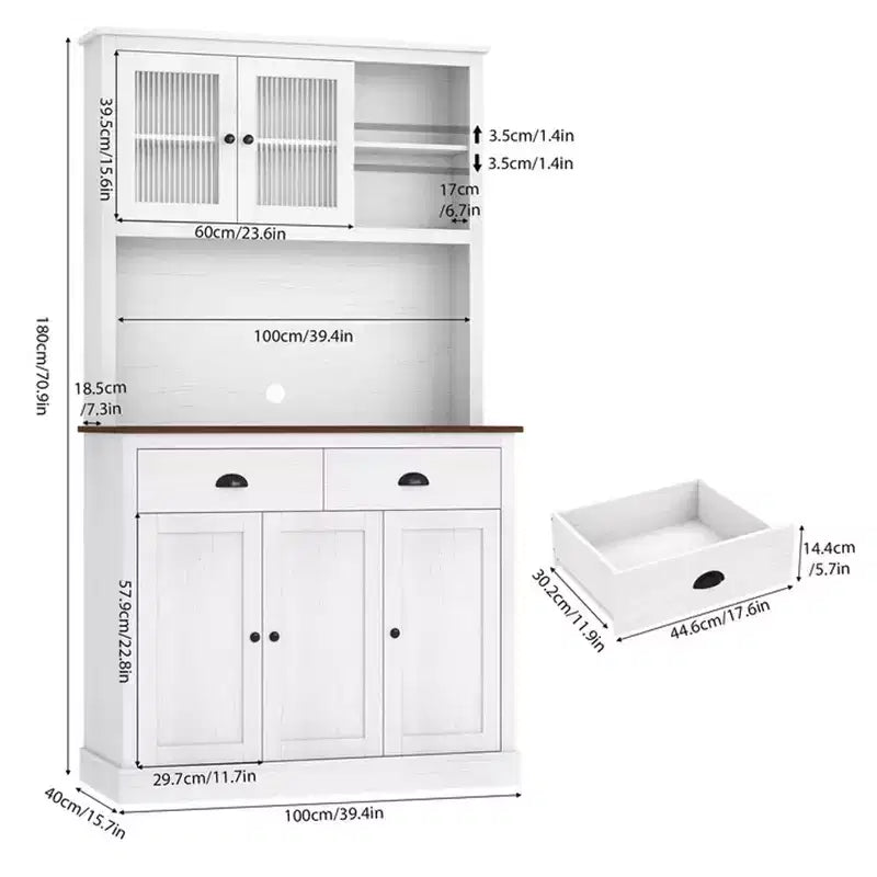 71 Kitchen Pantry Storage Cabinet, Wood Freestanding Buffet Cabinet w/Microwave Stand & 2 Drawers, Kitchen Hutch for Dining Living Room