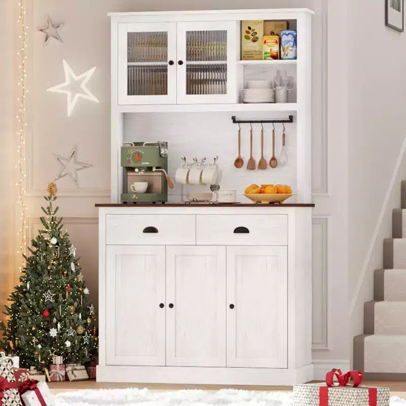71 Kitchen Pantry Storage Cabinet, Wood Freestanding Buffet Cabinet w/Microwave Stand & 2 Drawers, Kitchen Hutch for Dining Living Room