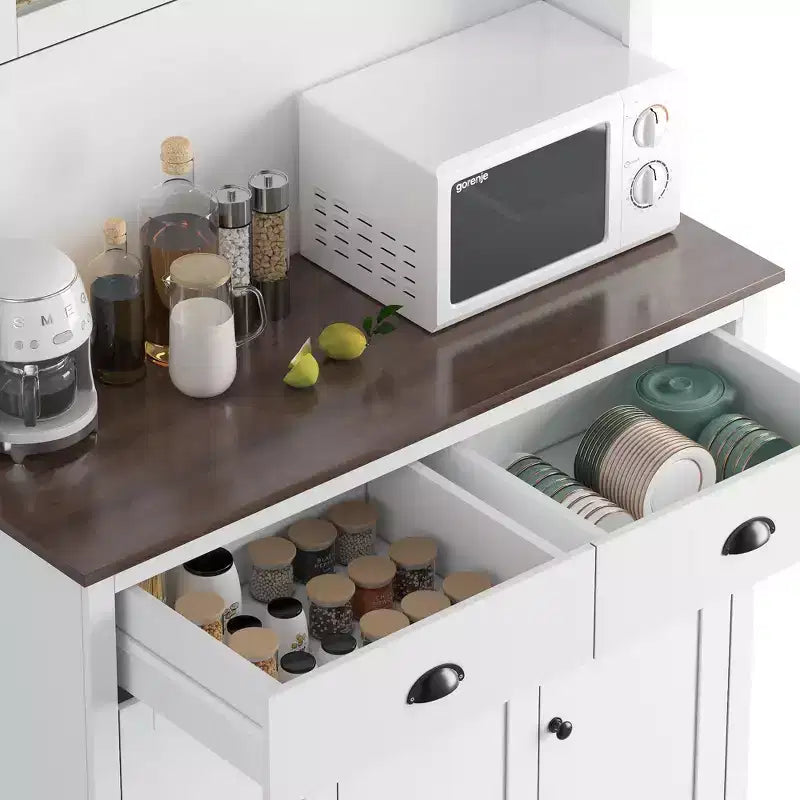 71 Kitchen Pantry Storage Cabinet, Wood Freestanding Buffet Cabinet w/Microwave Stand & 2 Drawers, Kitchen Hutch for Dining Living Room