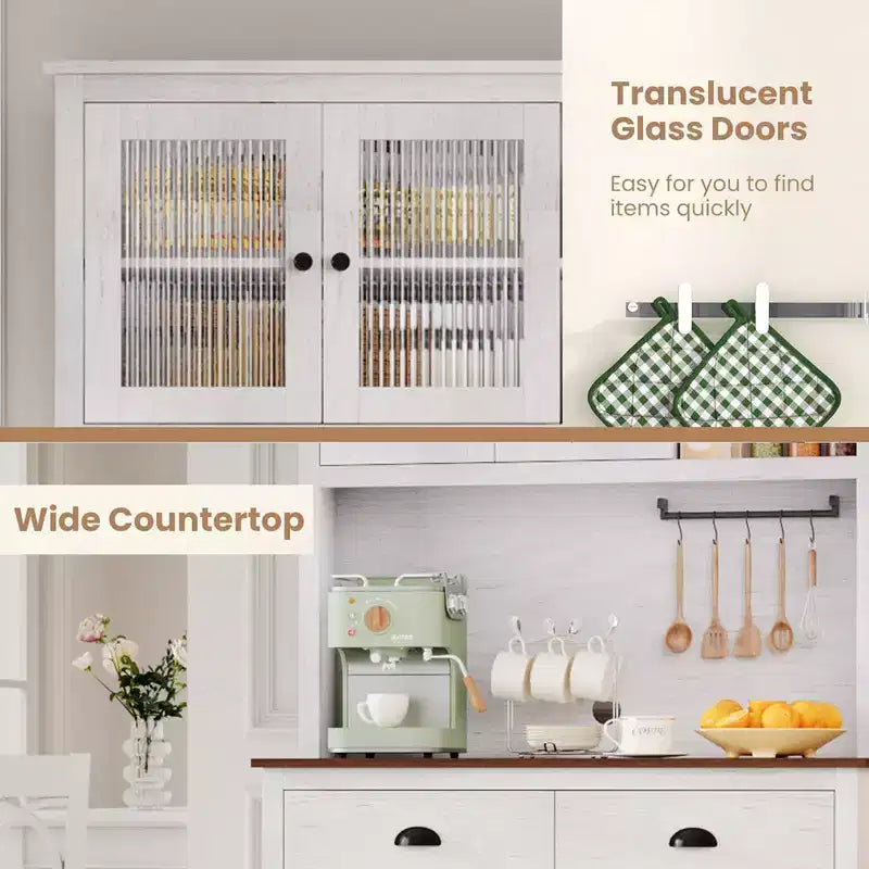 71 Kitchen Pantry Storage Cabinet, Wood Freestanding Buffet Cabinet w/Microwave Stand & 2 Drawers, Kitchen Hutch for Dining Living Room