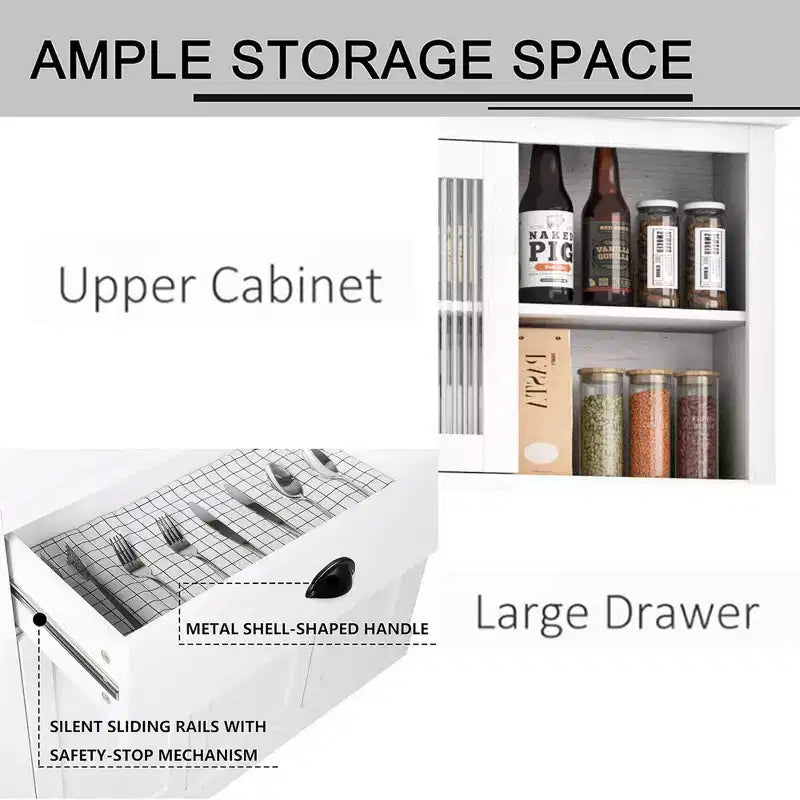 71 Kitchen Pantry Storage Cabinet, Wood Freestanding Buffet Cabinet w/Microwave Stand & 2 Drawers, Kitchen Hutch for Dining Living Room