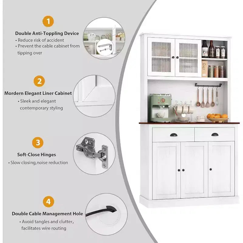 71 Kitchen Pantry Storage Cabinet, Wood Freestanding Buffet Cabinet w/Microwave Stand & 2 Drawers, Kitchen Hutch for Dining Living Room