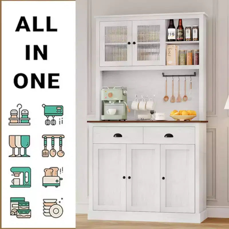 71 Kitchen Pantry Storage Cabinet, Wood Freestanding Buffet Cabinet w/Microwave Stand & 2 Drawers, Kitchen Hutch for Dining Living Room