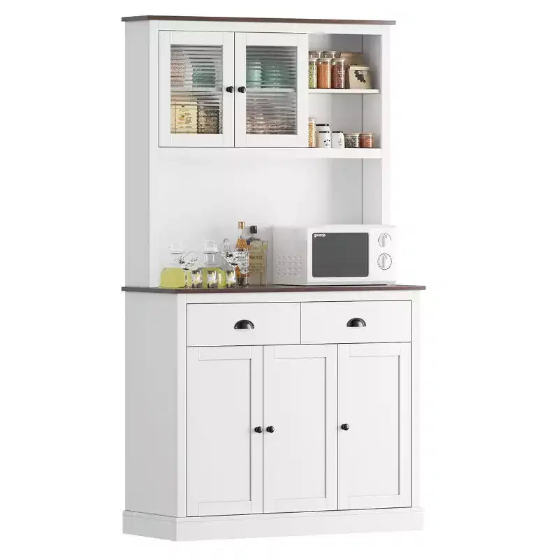 71 Kitchen Pantry Storage Cabinet, Wood Freestanding Buffet Cabinet w/Microwave Stand & 2 Drawers, Kitchen Hutch for Dining Living Room