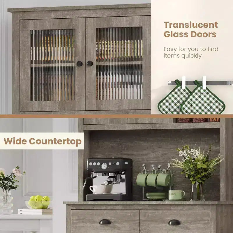 71 Kitchen Pantry Storage Cabinet, Wood Freestanding Buffet Cabinet w/Microwave Stand & 2 Drawers, Kitchen Hutch for Dining Living Room