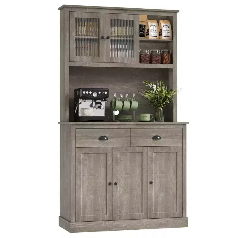 71 Kitchen Pantry Storage Cabinet, Wood Freestanding Buffet Cabinet w/Microwave Stand & 2 Drawers, Kitchen Hutch for Dining Living Room